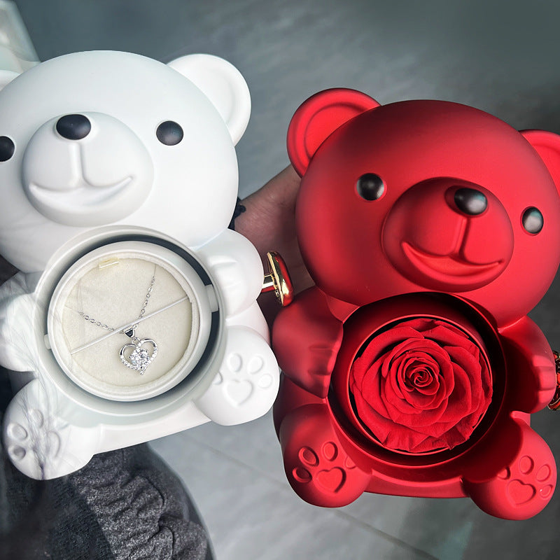 Rotating Gift Box Bear with Rose – Elegance and Originality for your Jewelry 🎁🌹