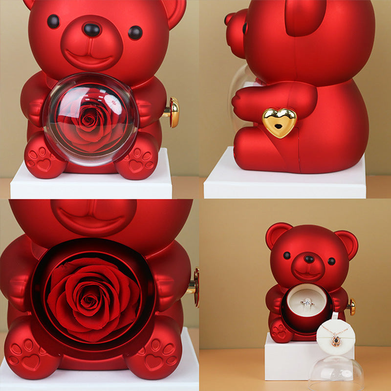 Rotating Gift Box Bear with Rose – Elegance and Originality for your Jewelry 🎁🌹